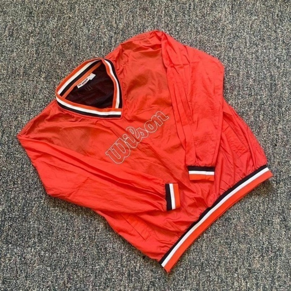 Vintage Wilson Advantage Orange V-Neck Windbreaker Pullover Mesh Lined XL